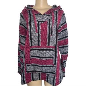 Boho Blanket Striped Sweater Oversized Pullover Poncho Jacket Kangaroo Pouch